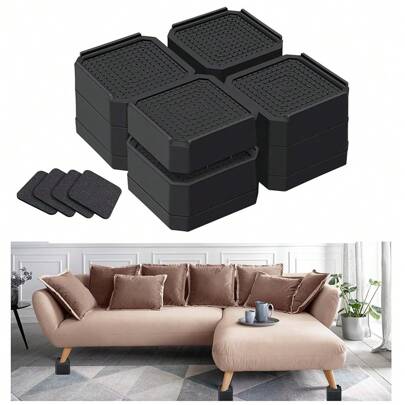 Heavy Duty Furniture Risers, Stackable Bed Risers, Adjustable Bed Raising Blocks, Elevation In Heights 3" Or 4.3", For Sofa, Table, Chair, Couch, Washer, Support Up To 4000 Lbs-61525