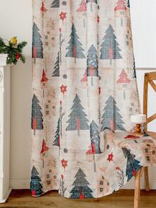 1pc Lightweight & Minimalist Fashion Christmas Red Snowflake Printed Curtain, Suitable For Living Room, Bedroom Home Decor, For All Seasons