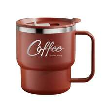 1 个 400ML 304 不锈钢咖啡杯带手柄和盖子，双层隔热咖啡杯，防烫奶茶水杯，防漏冷热水饮水杯，适合成人和学生在家中、学校、宿舍、办公室、派对、野餐和露营时使用 - 彩色 - 查看 10