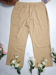 大码女式街头风阔腿裤，适合日常通勤和返校穿着，春夏款 - 駝色 - 查看 8