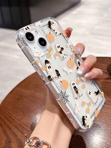 1 pieza Funda de teléfono transparente de TPU con absorción de golpes y patrón de fantasma de perro personalizado de Halloween, compatible con iPhone 16/16Pro/16Plus/15/15ProMax/15Pro/11/12/13/14ProMax/12Mini/13Mini/11Pro/11ProMax/12Pro/12ProMax/13Pro/13ProMax/14Pro/14ProMax, funda suave con acabado de alta gama