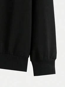 Conjunto de ropa deportiva para hombre, ropa deportiva de dos piezas estampada de manga larga, sudadera deportiva de color sólido combinada con pantalones deportivos básicos, adecuada para otoño e invierno. - Negro - Ver 4