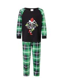 Christmas Family Pajama Set, Featuring A Green Monster Print Long-Sleeved Top And Plaid Pants. Christmas Loungewear, Christmas Parent-Child Outfits, Christmas Pajamas. - 綠色 - 查看 7