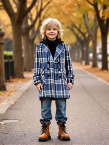 Abrigo de estilo británico a cuadros para niños preadolescentes, ropa de abrigo larga para otoño/invierno