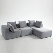 Sofá modular de 4 plazas tipo cubo mágico comprimido - Tapizado de pana, sin montaje, flexibilidad modular, asiento suave, perfecto para inquilinos y hogares modernos - Gris + 4 Asientos - Ver 5