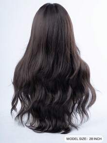 alicegarden 28英吋長合成假髮，自然波浪捲髮造型，迷人黑棕色，附瀏海，適合女士日常、派對、Cosplay使用，自然耐用假髮禮物 - 黑棕色 - 查看 4