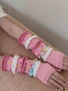 多巴胺甜美少女粉色ins泡泡袖学生日系可爱防晒春秋护臂辣妹秋季保暖臂套 - 彩色 - 查看 2