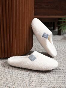 男士软底简约薄底轻便白色/黑色拖鞋，时尚室内家居平底拖鞋，蓬松优雅学院风保暖拖鞋，适合秋冬季穿着