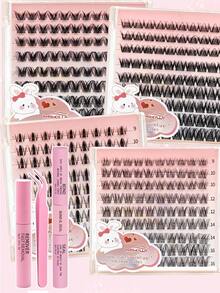 Mikiwi DIY Cluster Lash Extension Kit  Manga Lashes,Lash Cluster Natura  Fairy Lash Cluster Individual Lash Kit With Lash Bond And Sea,Lash Remover,Lash Tweezers,Volume Cat Eye Natural Eyelash Extension,DIY At Home - 黑色 - 查看 1