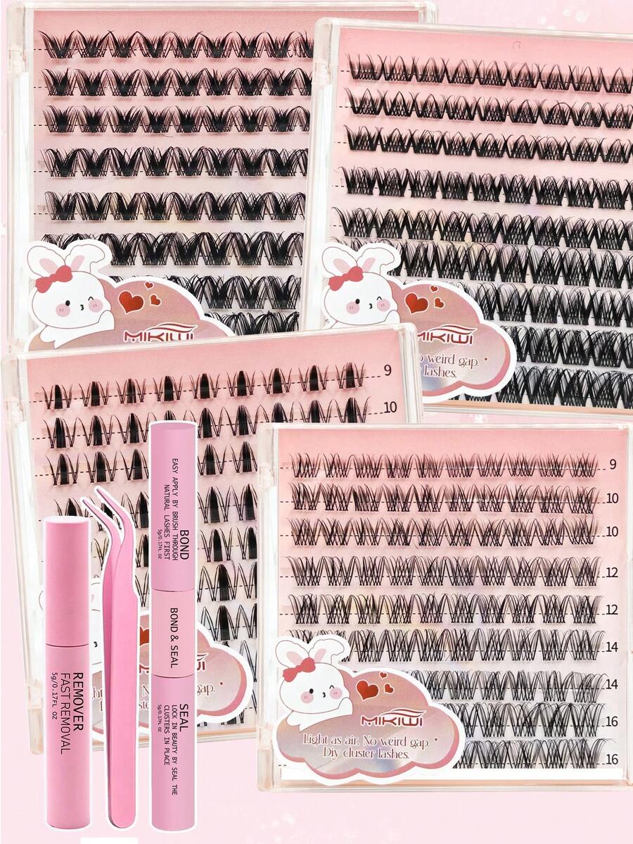 Mikiwi DIY Cluster Lash Extension Kit Manga Lashes,Lash Cluster Natura Fairy Lash Cluster Individual Lash Kit With Lash Bond And Sea,Lash Remover,Lash Tweezers,Volume Cat Eye Natural Eyelash Extension,DIY At Home - 黑色 - 查看 1