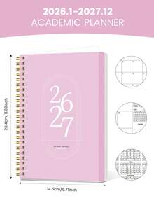 1 st vecko- och månadskalender för lärare, jan 2026 - dec 2027, enkel månatlig veckovis daglig planerare anteckningsbok med stora ark och anteckningar, kontorsmaterial, skolmaterial - Rosa - Visa 5