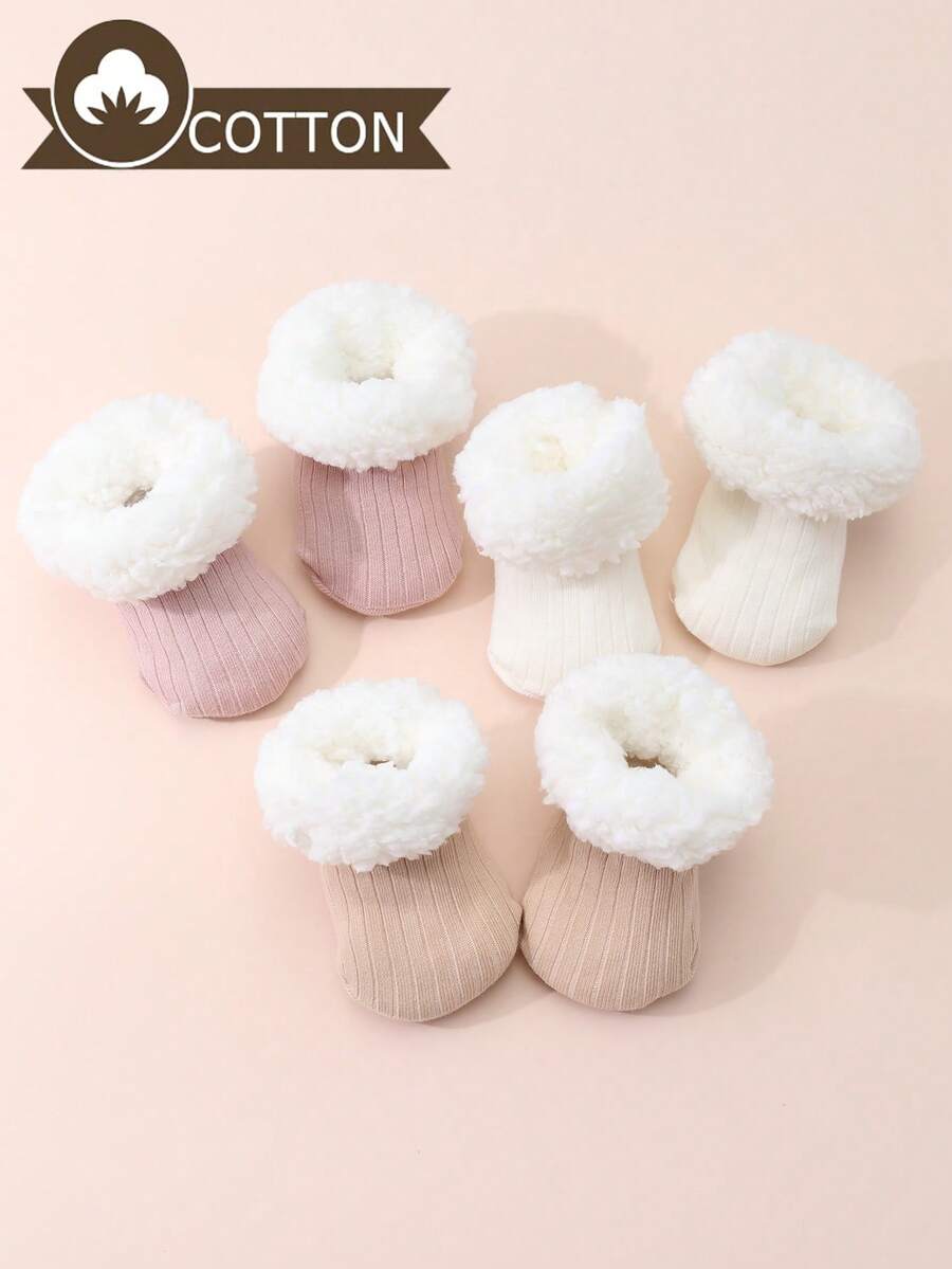 3 Pairs Of Baby Velvet And Thick Warm Baby Floor Socks Suitable For Winter, Double The Warmth Of Daily Basic Socks