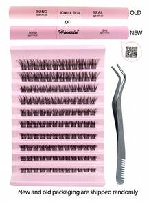 Hinarin 120 Stück DIY Wimpernverlängerungs-Set mit Wimpernbüscheln, Kleber, Versiegelungspinzette, natürlich aussehende D-Locken, flauschige Wimpernbüschel-Set (10 Reihen 8-16 mm gemischt), Wimpernbüschel-Set, Wimpern, Kunstwimpern