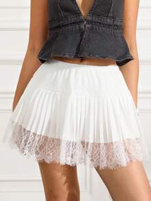 Women's Y2k Lace Half Slip Skirt Elastic Waist Low Rise Pleated Ruffle Lace Trim Mini Skirt Layered Flowy Short Skirts Underskirt Cute Lingerie Skirts Streetwear - 白色 - 查看 6