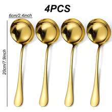 3 bucăți/pachet linguri de supă groase cu mâner lung din oțel inoxidabil de înaltă calitate, oală de supă ramen, linguri de supă pentru băuturi profunde, linguri mari de gătit, potrivite pentru ramen/supă/oală fierbinte/amestecare, etc. (argintiu/auriu, 7,87 inci)