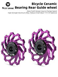 WEST BIKING Rueda guía de transmisión trasera de cerámica para bicicleta de montaña - Rueda tensora de aleación de aluminio con rodamiento Peilin de 11T/13T dientes