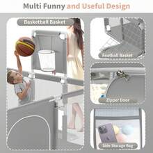 HDJ Extra Large 180cm Playpen With Basketball Hoop And Breathable Net, Indoor And Outdoor (Black, Rectangular, With Basketball Frame) - Grey - View 6