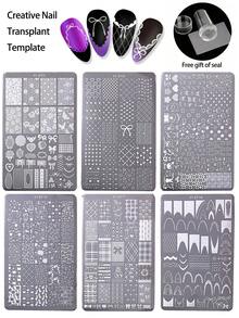 1片美甲印花板，新款INS风限量版，可爱动物、蝴蝶结、爱心、蕾丝、花卉图案美甲印花模板，美甲印花板，美甲印花凝胶指甲油板，法式风格，多功能，清新设计，经典中式印花板，美甲装饰配件，DIY美甲，适用于书籍、文具、桌面、平板电脑、玻璃装饰、日记本，是送给家人和朋友的绝佳礼物，配有透明硅胶印章。