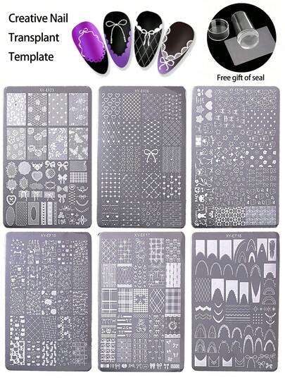 1片美甲印花板，新款INS风限量版，可爱动物、蝴蝶结、爱心、蕾丝、花卉图案美甲印花模板，美甲印花板，美甲印花凝胶指甲油板，法式风格，多功能，清新设计，经典中式印花板，美甲装饰配件，DIY美甲，适用于书籍、文具、桌面、平板电脑、玻璃装饰、日记本，是送给家人和朋友的绝佳礼物，配有透明硅胶印章。