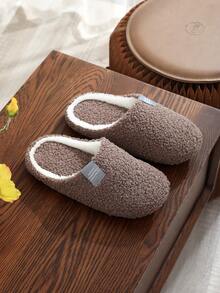 男士软底简约薄底轻便白色/黑色时尚室内家居拖鞋，蓬松温暖拖鞋，优雅学院风，适合秋冬季 - 咖啡棕 - 查看 4