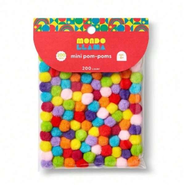 200ct Mini Pom-PomsMulticolor Craft Embellishments, Tiny Acrylic Poms, Ages 6+