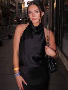 Halter Top Women Tanks & Camis Satin Sleeveless Top Female Y2k Vest Summer Cute Street Style Yellow Backless Ladies Camisole