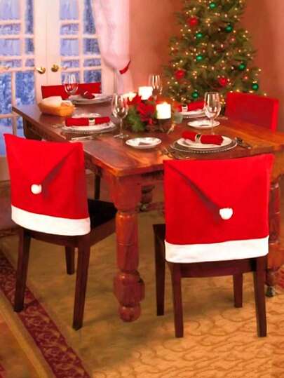 1/2/4/6件套喜庆红色圣诞帽椅套 - 圣诞晚宴和节日派对的完美之选，为您的餐桌装饰增添温馨喜庆的氛围，是家庭聚会、圣诞餐桌装饰、房间装饰、家居装饰、办公室装饰、主题派对装饰、圣诞装饰的理想之选。这款椅套套装包含圣诞装饰、冬季圣诞装饰、家居圣诞礼物和圣诞装饰品。