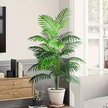 1 pieza Planta artificial grande de 120cm, Árbol de palma falso, Hojas de palma tropical, Imitación de árbol de palma, Árbol alto, Toque realista para interiores, Hojas de bambú con caparazón de tortuga de plástico, Adecuado para decoración del hogar, cocina, exterior, oficina, maceta no incluida - Multicolor - Ver 11