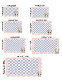 1 块波浪边格子仿羊毛地毯、家居装饰地毯、粉色格子仿羊毛地毯、蓝色格子仿羊毛地毯、地毯、地毯、客厅地毯、厨房垫、卧室地毯、浴室垫、卧室地毯、房间装饰、可洗地毯、走廊地毯、波西米亚风格地毯、厨房地毯