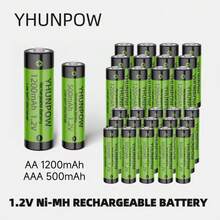 YHUNPOW 1.2V Ni-MH uppladdningsbara batterier, kompatibla med AA och AAA, högpresterande, hållbara, långvariga, mångsidiga, snabbladdning, lång livslängd