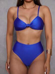 Trilobal Sport Bikini Set With Knotted Top And Hotpants – Comfort And Style For Summer - Blue - View 4