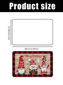 1 pezzo Zerbino decorativo natalizio da 16"X24" / 20"X31" / 16"X47", con motivo di gnomi natalizi, sfondo in legno, bordo classico a quadri rosso e nero, adatto per decorazioni natalizie e invernali, zerbino per l'ingresso di Natale