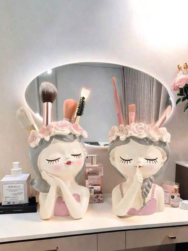 1 Charming Nordic Style Resin Fairy Beauty Storage Box - Desktop Pen And Beauty Tool Holder For Beauty, Perfect Gift For Female Bestie,For Holiday Beach, Bathroom Collection, Bedroom Collection, Large Capacity