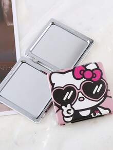 1pc Foldable Makeup Mirror, Portable Handheld Cartoon Square Compact Mirror, Cute Gift - Multicolor - View 3