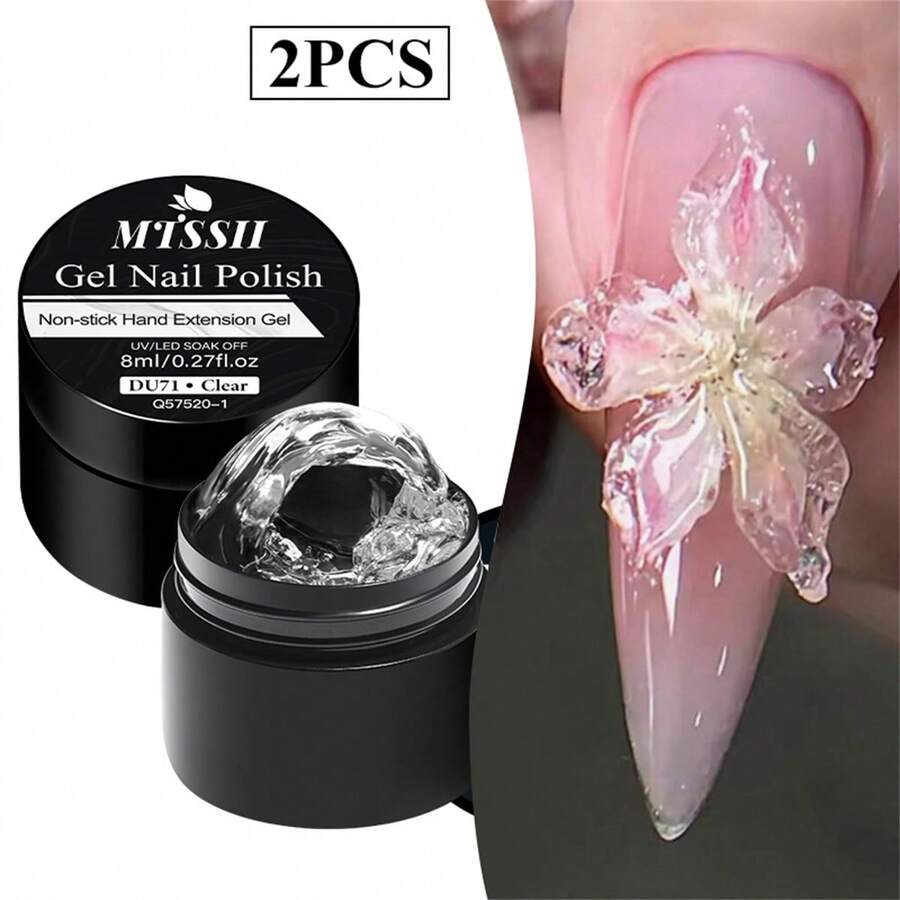 Mtssii 2PCS 8ml Clear Non Stick Hand Extension Gel Nail Polish For 3D Shaping Nail Art Solid Milky Jelly Hard Gel For Fake Nail Carving Flower Nail Art Acrylic Gel Varnish Solid Builder Gel Easy To Operate Manicure For Home And Slaon - 彩色 - 查看 1
