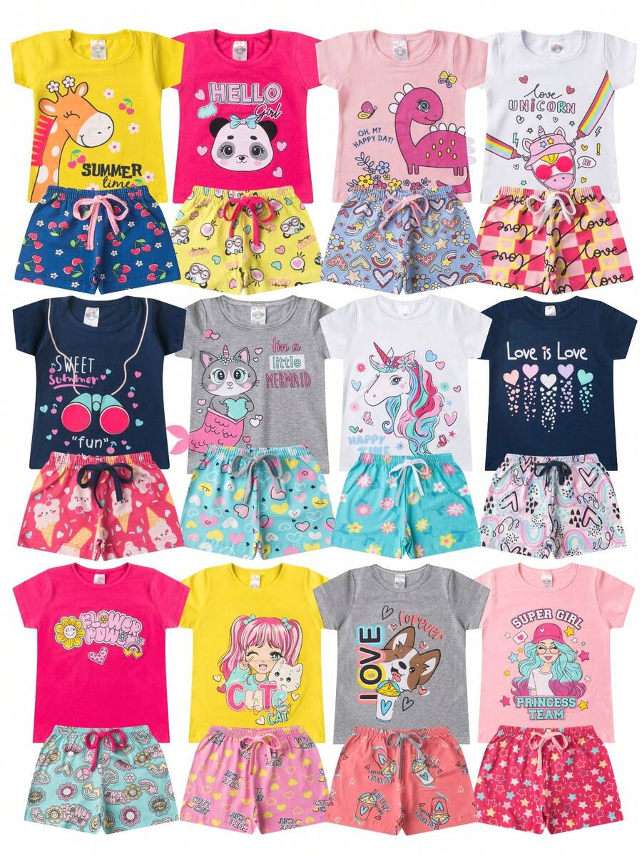 10 Piece Kit For Girls And Young Women Summer Set Sizes S To 16 5 T-Shirts/Blouses + 5 Bermuda Shorts/Shorts Children's Clothing Ready For Delivery - 彩色 - 查看 1