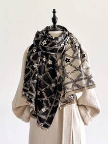 1pc Minimalist Floral Jacquard Knit Scarf, Warm And Fashionable For Women, Suitable For Air-Conditioned Rooms, Autumn/Winter - Multicolor - View 8