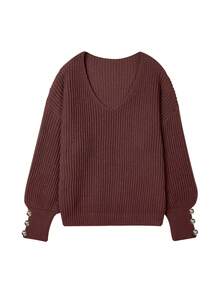 Áo len nữ dáng rộng cổ chữ V cài nút, kiểu dáng thoải mái, nhẹ nhàng, đa năng. - Cà phê nâu - Xem 5
