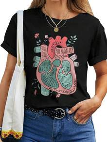 Anatomical Heart Cvicu Cardiac Nurse -Cardiology Human Heart Women T-Shirt - 黑色 - 查看 1