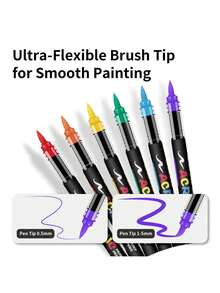 FLYSEA 【Vibrant Acrylic Marker Set】54色系列，12/18/24件裝鮮豔丙烯麥克筆組－中尖筆頭（2-3mm）－適用於石頭彩繪、黑紙、滑板裝飾、木材、塑膠、畫布、聖誕賀卡 - 多色 - 查看 10