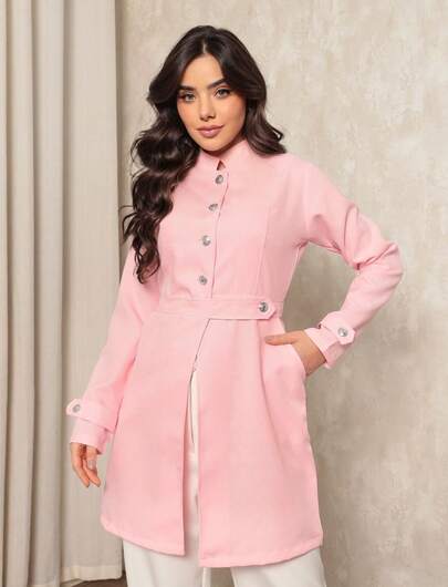 Jaleco Feminino Manga Longa Gola Padre Botão Julie Rosa