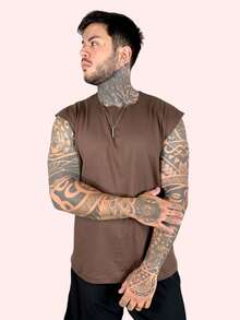 Kit 3 Tank Tops, Stylish Oversized Men's Macho T-Shirt, Bodybuilder, Father's Day - 棕色,白色和黑色 - 查看 2