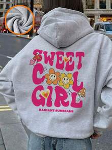 1 قطعة ملابس علوية كاجوال مطبوعة للفتيات المراهقات، بطبقة داخلية دافئة وأكمام طويلة مقاس كبير مع كابوشون، مناسبة للخريف/الشتاء - ملابس علوية أسطورية مُعدة للفتاة المراهقة ذات الأحلام الكبيرة والروح الشجاعة - رمادي - مشاهدة 1