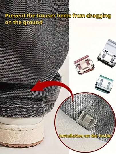 10-1pc Invisible Leg Shortening Clips, Anti-Slip Pants Edge Clips, No-Sew Hidden Buckle For Leg Closure, Anti-Towling Pants Hem Fixing Device, Pants Hem Fixing Clip, Perfect For Tailored Clothing,Suitable For Cuffs, Clothing Corners, Leg Shortening, Anti Slip, Clothing - Multiple Colors