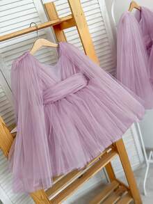 Baby Girls Sleeveless Tulle Lavender Party Dress, Elegant Princess Dress Suitable For Baby's 1st Birthday, Wedding, Party, Holiday Celebration - Purple - View 2