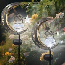 Fairy Angel Solar Moon Post Lamp, Gift For Garden Decoration, Decorative Cracked Glass Ball, Outdoor Art Accessories For Lawn Backyard, Courtyard Landscape Pathway - Rust Brown - View 3