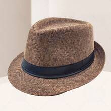 1pc Summer Sun Hat, Korean Fashion British Style Hat, Suitable For Men, Fashionable Beach Sun Hat, Multiple Colors Available, Machine Washable - Leaf Straw Hat - View 7