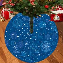 Christmas 1pc Christmas Theme Modern Minimalist Art Blue Theme Snowflake And Flower Pattern Colorful Printed High Quality Polyester Christmas Tree Skirt, 35.43inch 47.24inch 57.08inch, Suitable For Christmas Decoration In Various Scenarios, Suitable For , Thanksgiving, Christmas And New Year Home Decor Christmas Decorations Room Decor Winter Christmas Decorations Home Christmas Gifts Christmas Decor - Multicolor - View 7