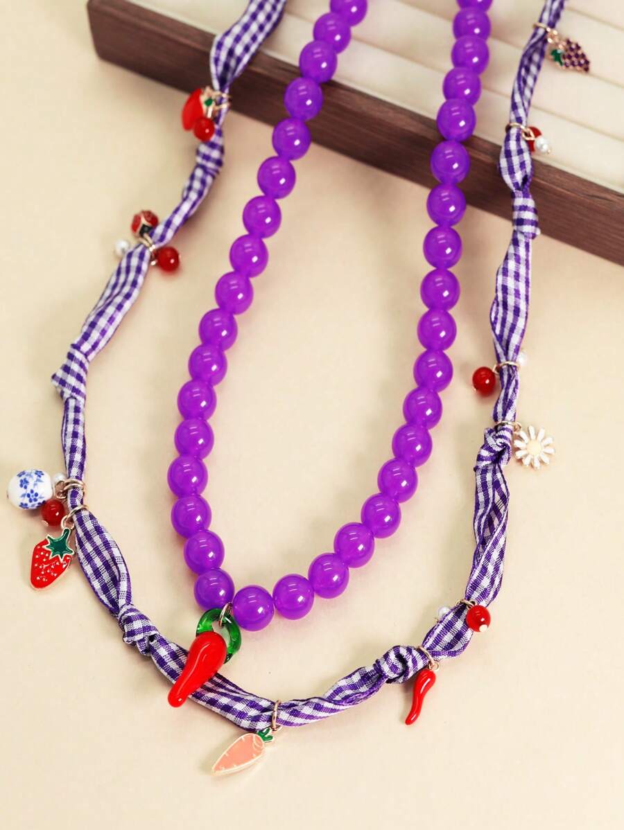 1pc Women's Red Plastic Fruit Necklace Set, Suitable For Daily Wear