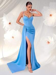 ADYCE Women's Sequin Deep V-Neck High Waist Dress, Party Formal Gown, Black Elegant Evening Dress, Suitable For Wedding Guest, Formal Dinner, Prom, Graduation Ceremony - Baby Blue - View 8